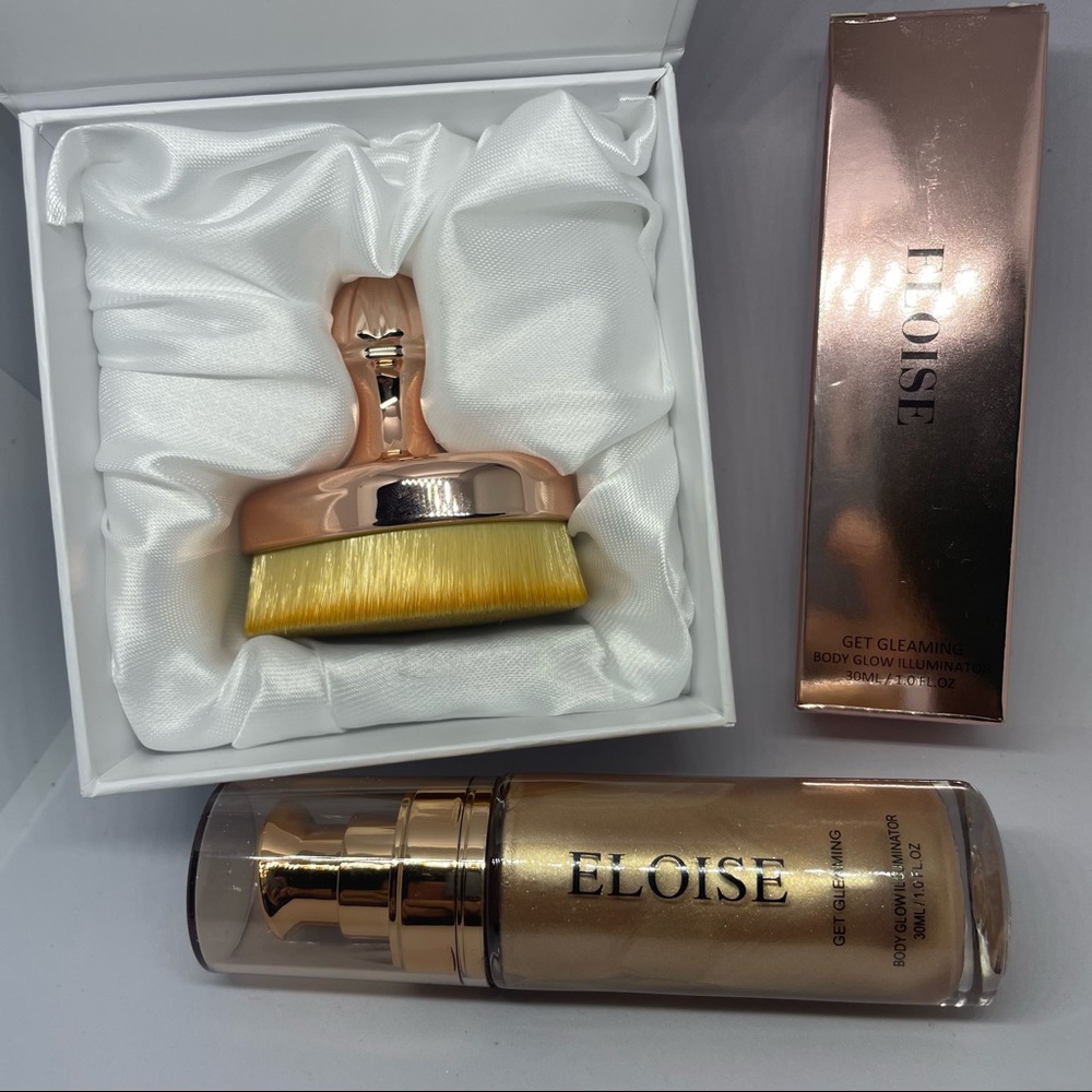 ELOISE BEAUTY Rose Gold Tear Drop Brush & Body Glow Illuminator - Champagne Rich